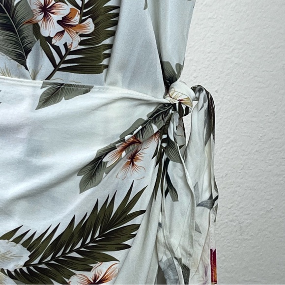 Vintage Two Palms Dress Womens Medium Floral Tropical Hawaiian Made 90s Cream - Picture 3 of 10